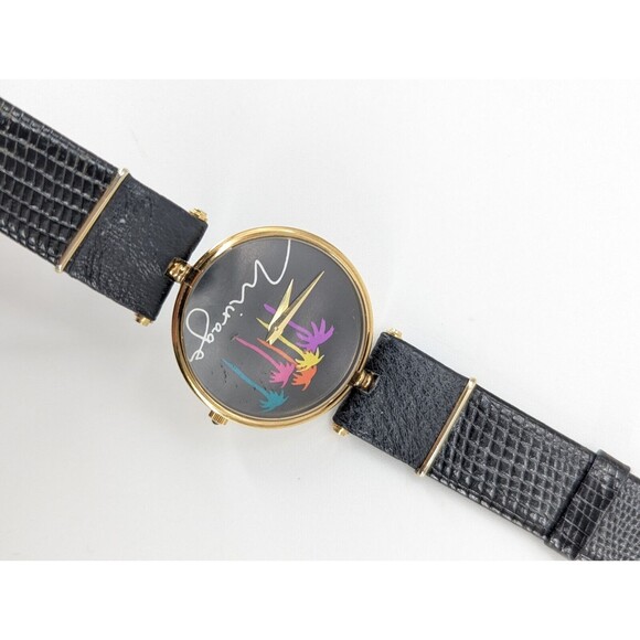 Las Vegas Mirage Vintage Gold Palm Trees Black Leather Band Watch-NOT RUNNING - Picture 8 of 8